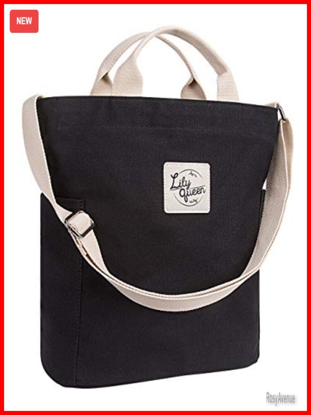 Canvas Tote Bag Zipper Crossbody Shoulder Work Bag Adjustable Strap